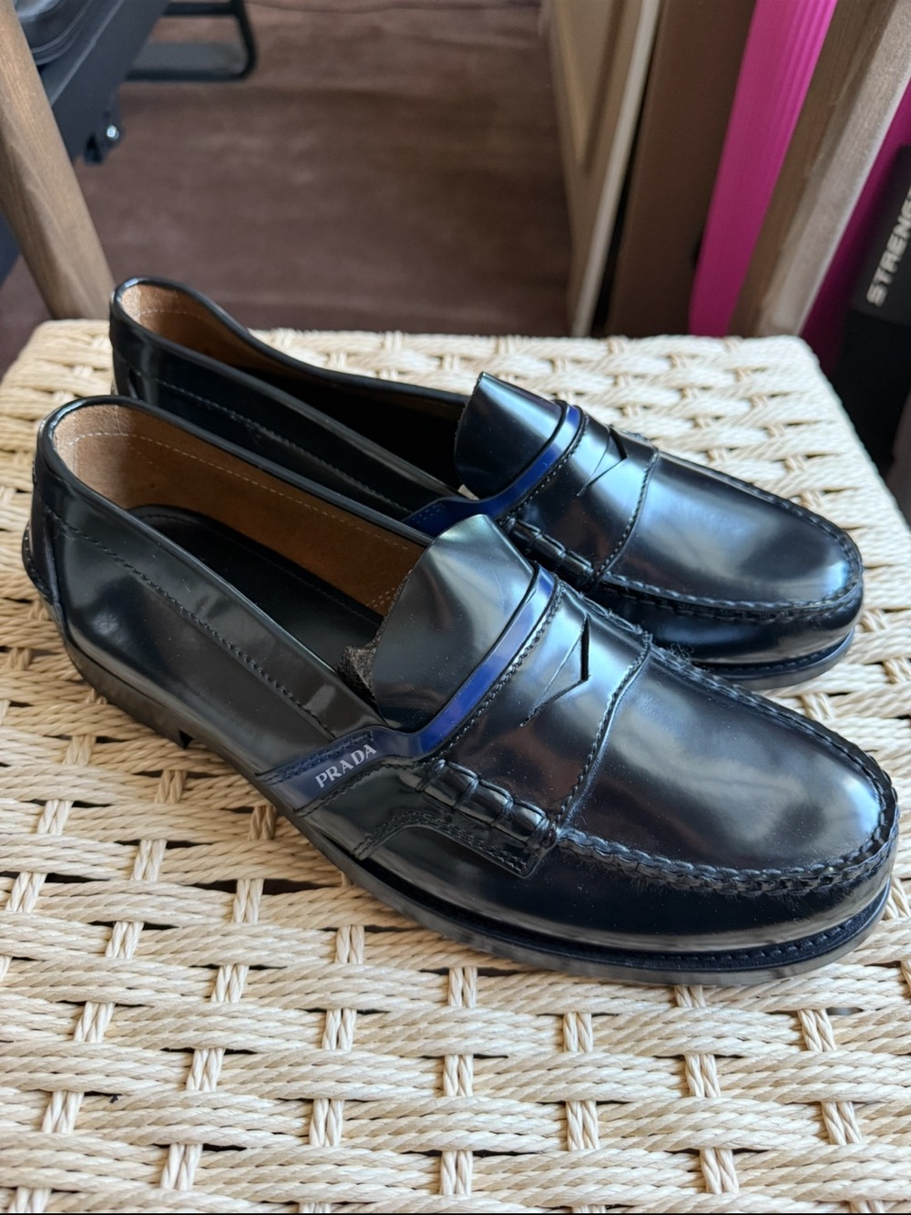 AUTH LUXURY PRADA PENNY LOAFER SHOES 2DG100 BLACK LEATHER US 9.5